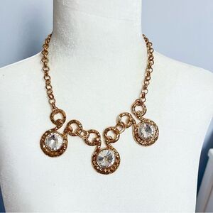 New Paparazzi Gold Tone Rhinestone Gem Statement Fancy Necklace and Earring Set
